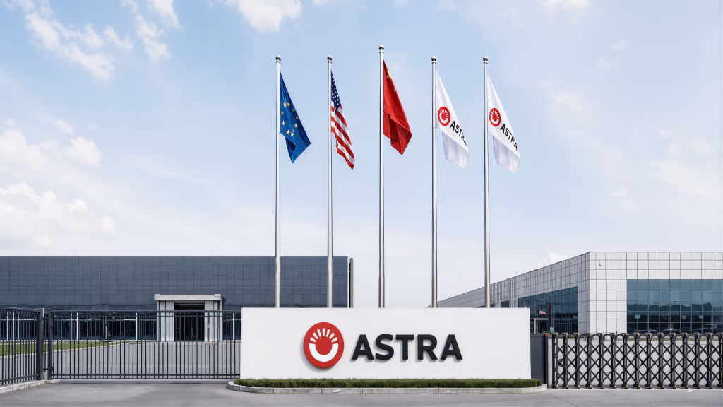 Astra headquarters with national flags