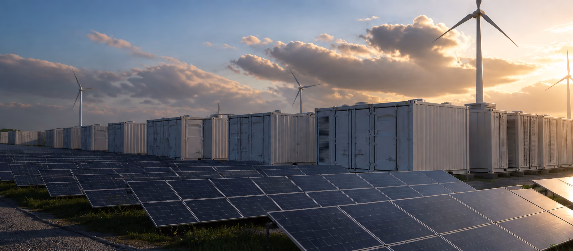 Astra battery storage containers beside a solar farm